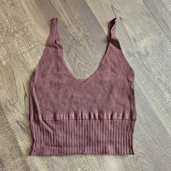 NEW!! Miss Love Ribbed Strappy Knit Top Cropped Tank, S, Chocolate - Picture 1 of 8